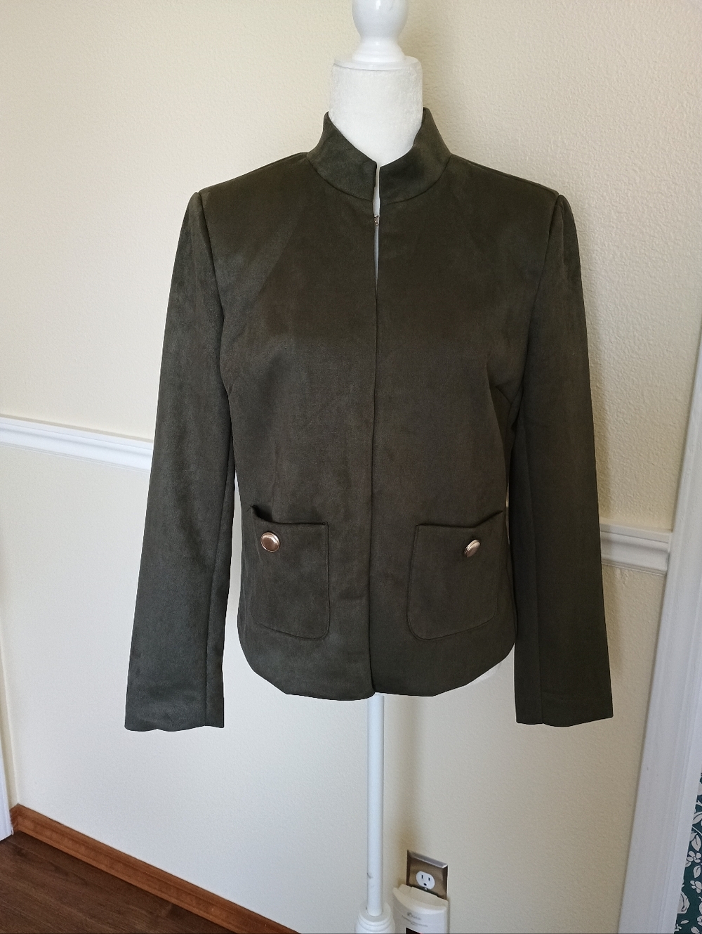 🆕 Tahari Olive Green Faux Suede Women's Jacket